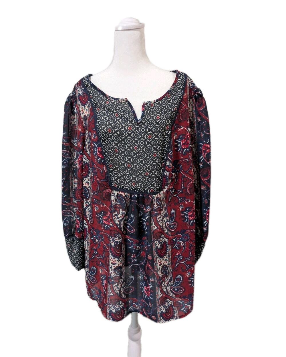 Dressbarn Blouse Plus Size 2X Boho Mixed Media Tunic Women's Top Shirt Peasant